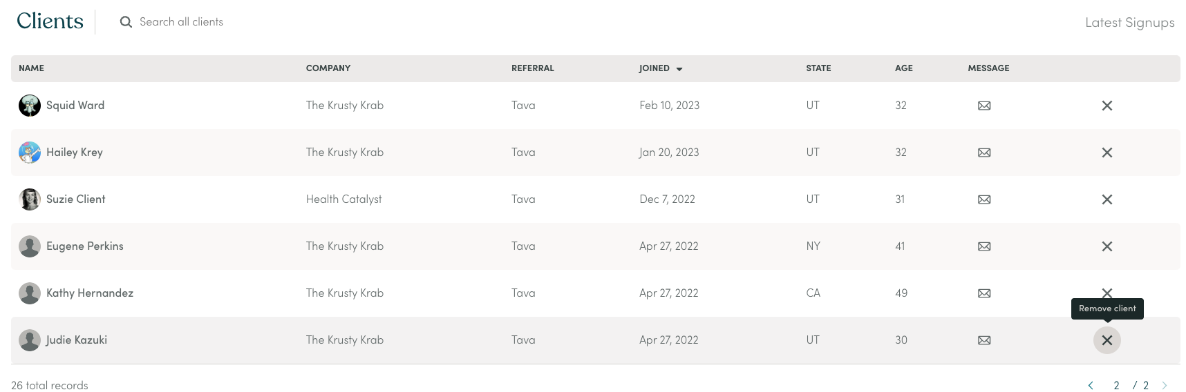 Remove a client from your caseload – Tava Therapist Help Center