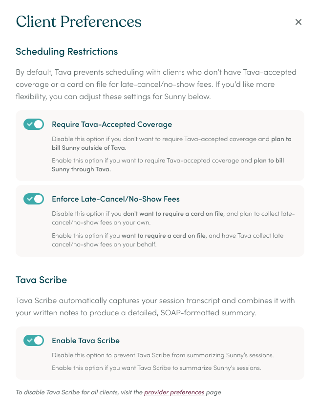 How to Update Client Preferences – Tava Therapist Help Center